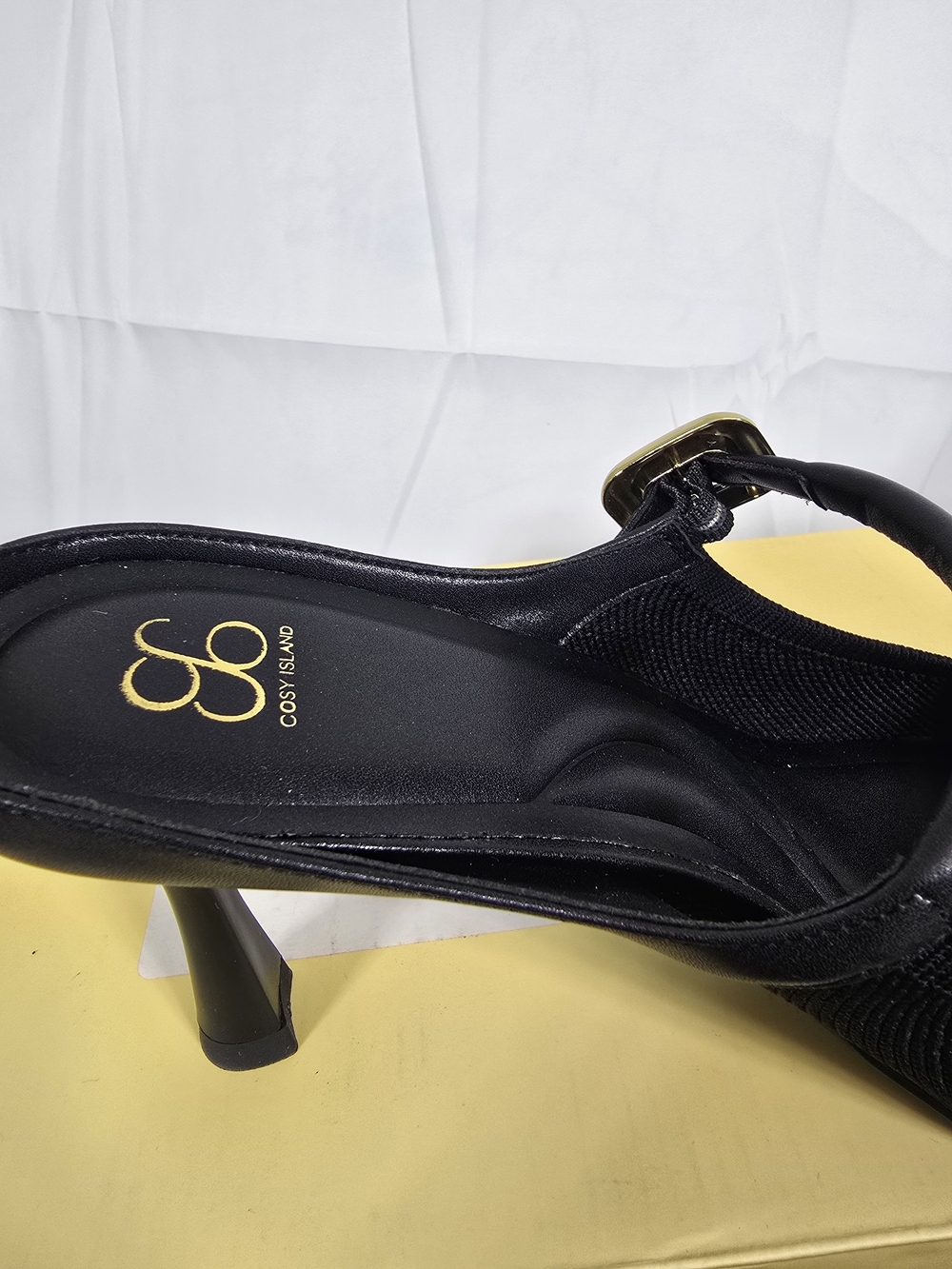 Cosy Island Gracelithe Black Pointed Knit Mules with Gold Buckle Size 7 - Picture 9 of 16